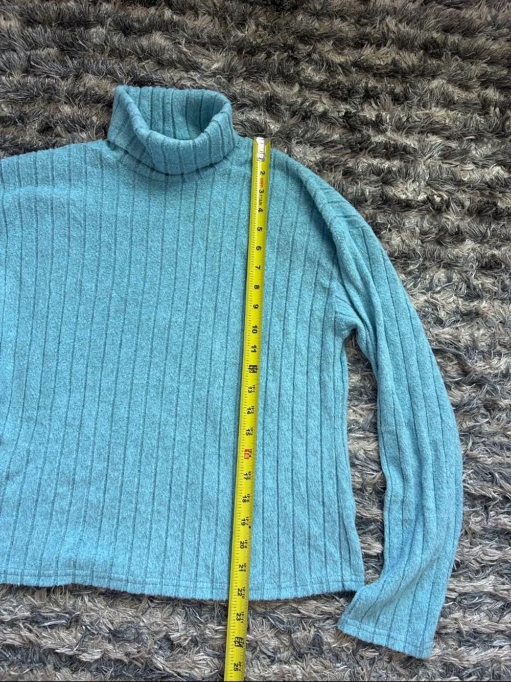Ribbed Wide-Leg Knit Pants in Light Teal Size S New! - Picture 6 of 9